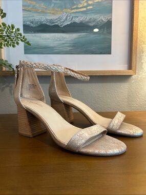 Seychelles Metallic Rose Gold Braided-Ankle Block Heels